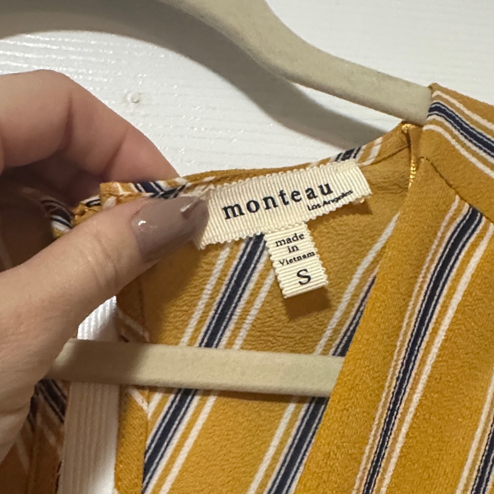 Monteau Mustard and White Striped Top - Picture 2 of 4